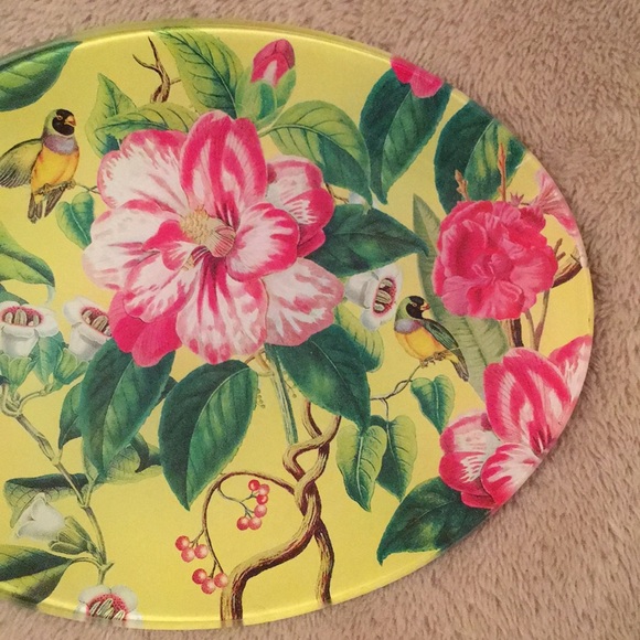 Yellow Floral Glass Oval Trinket Soap Dish NWOT - Picture 3 of 6